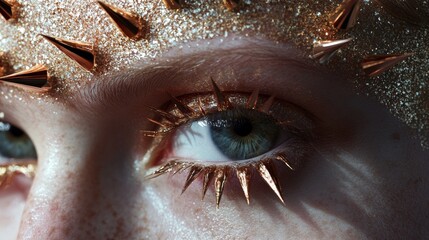 Obraz premium A woman with gold and silver eye makeup and a gold and silver headpiece