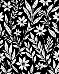 Black and white botanical pattern. For use in graphics, materials. Abstract plant shapes. Minimalist illustration for printing on wall decorations.