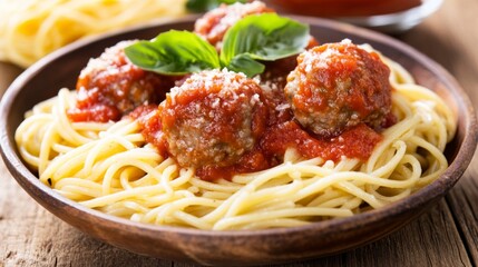 Delicious Pasta with Meatballs in Rustic Style