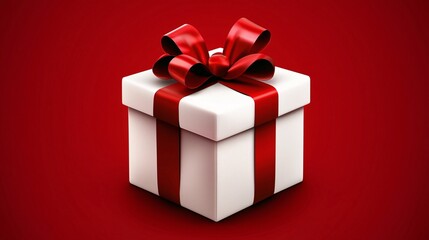 Obraz premium Red Ribbon Gift on Minimalist Red