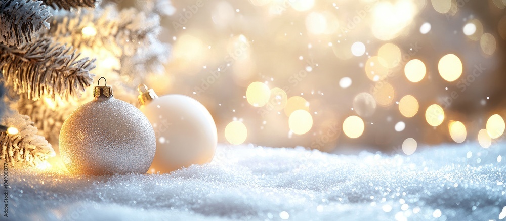 Leinwandbilder frosty winter christmas still life adorned with snow and bright sparkling bokeh. with copy space ima