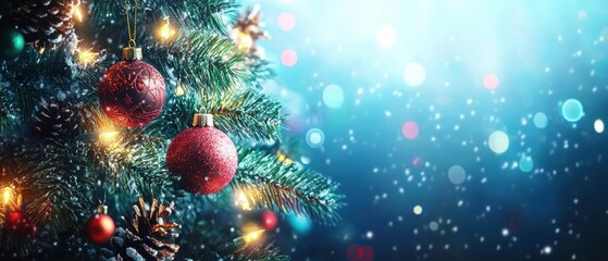 Festive Christmas Tree with Ornaments and Twinkling Lights