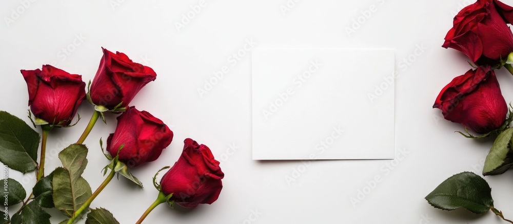 Poster Card and roses against a white background. with copy space image. Place for adding text or design