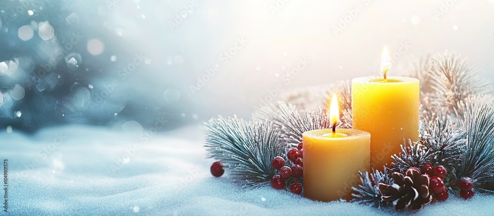 Poster Christmas background New Year background featuring a candle. with copy space image. Place for adding text or design