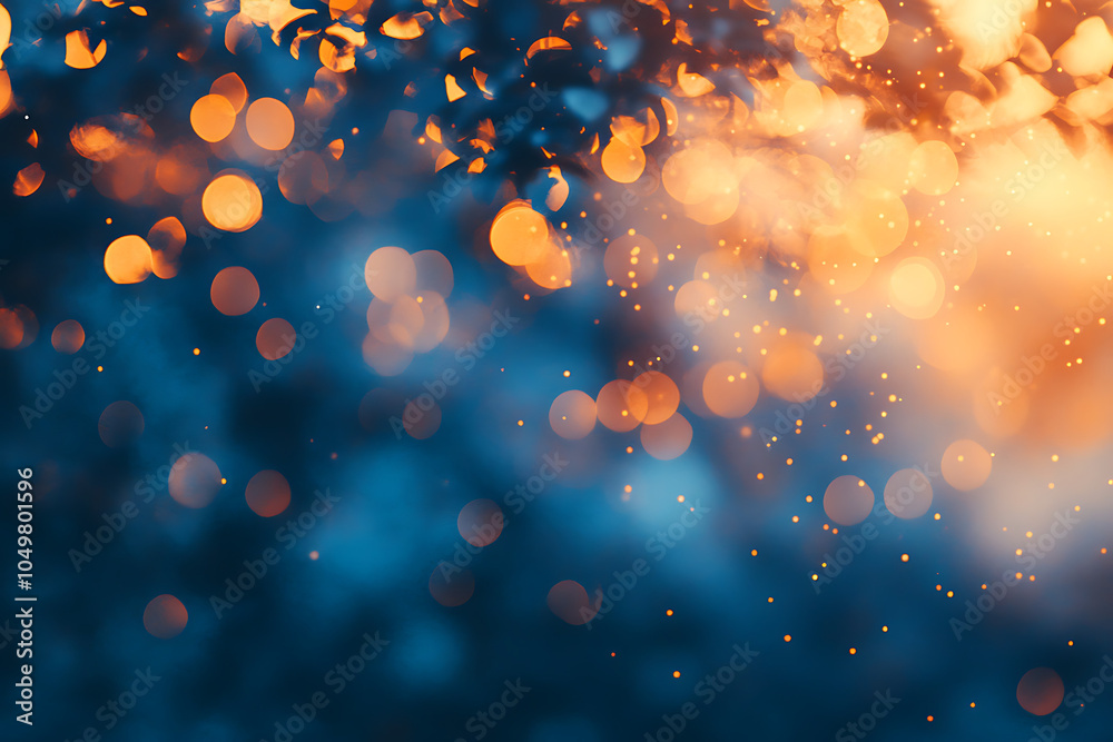 Poster abstract background with bokeh lights and blue and orange colors.