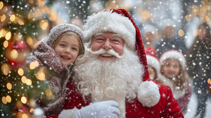  Father Christmas posing with Children inside a Christmas scene cheerful 