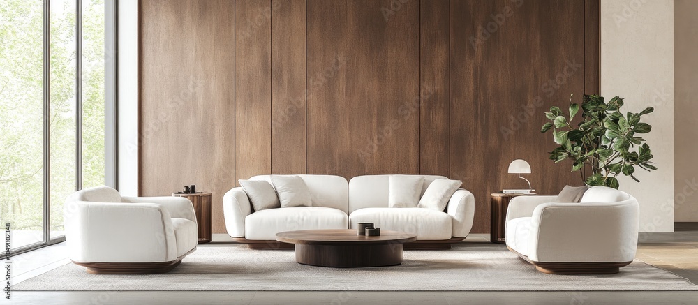 Poster contemporary room interior featuring armchairs and a sofa. with copy space image. place for adding t