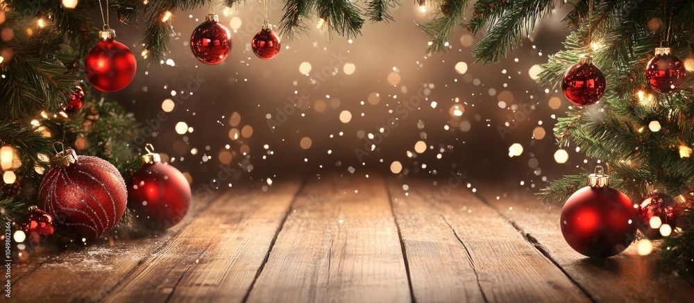 Poster Christmas and New Year theme with a wooden backdrop. with copy space image. Place for adding text or design