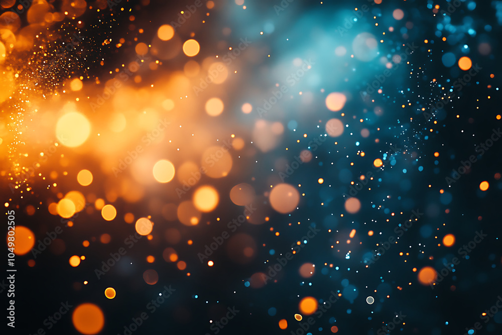 Poster abstract background with bokeh lights in orange and blue tones.