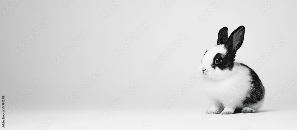 Aufkleber adorable black and white rabbit on a white background. with copy space image. Place for adding text or design