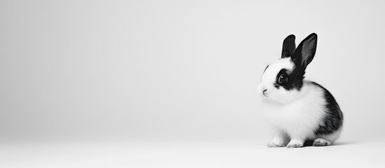 Obraz premium adorable black and white rabbit on a white background. with copy space image. Place for adding text or design