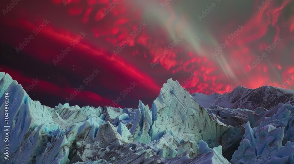 Poster a mesmerizing view of a high-altitude glacier with intricate, crystalline ice formations and a rare,