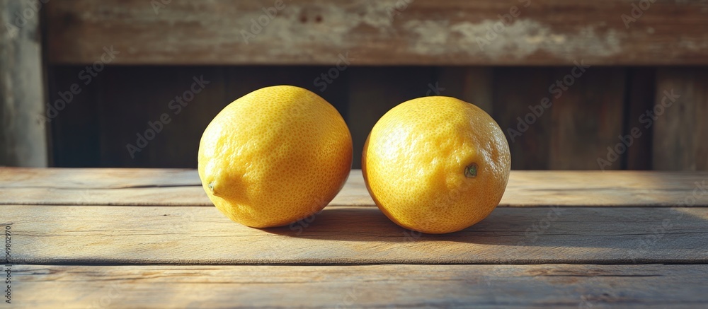 Leinwandbilder two fresh and ripe lemons on the wooden table. with copy space image. place for adding text or desig