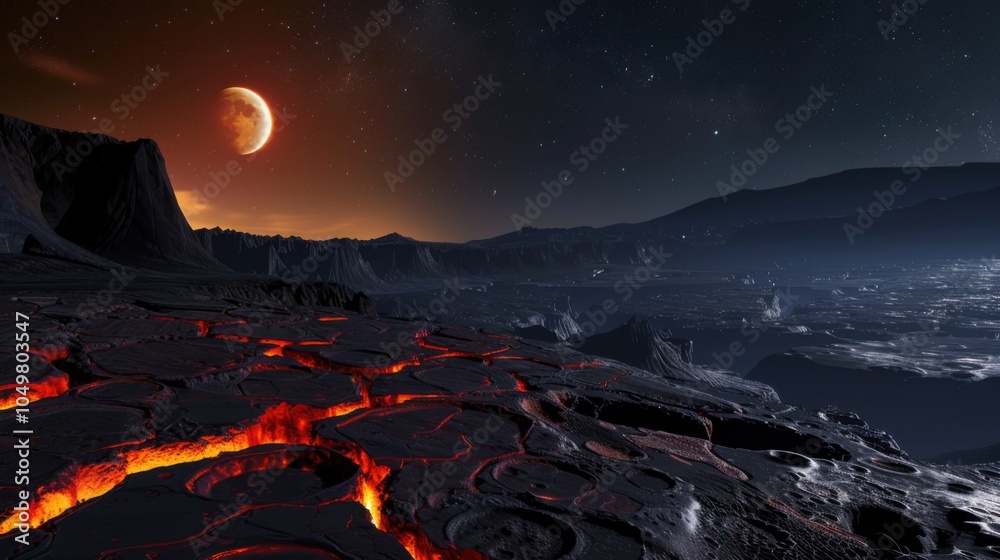 Poster a mesmerizing view of a high-altitude plateau with ancient volcanic craters and sprawling lava field