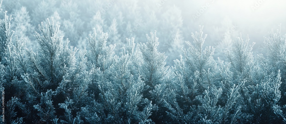 Leinwandbilder winter nature backdrop evergreen trees covered in hoarfrost spruce and fir limbs blanketed in snow. 