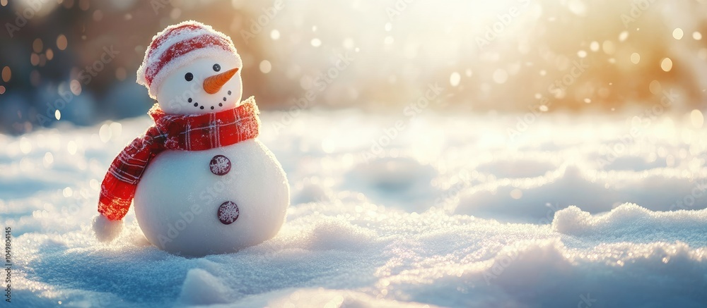 Poster snowman on snow christmas ornament winter season. with copy space image. place for adding text or de