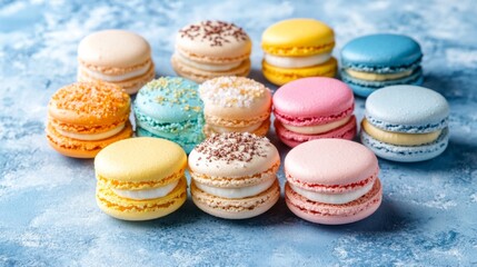 Fototapeta premium Colorful Macarons with Vibrant Fillings on Minimalist Background