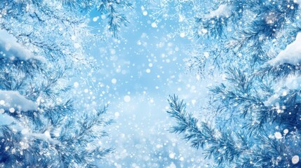 Winter Wonderland: Snowy Pine Trees and Sparkling Snowflakes