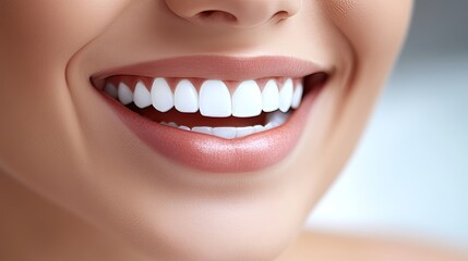 Fototapeta premium Close-up, Perfect Smile with White Teeth, Healthy Gums, and Pink Lips. Dental Care Concept.