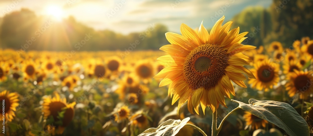 Poster a stunning summer field teeming with blooming sunflowers on a sunny day a natural rustic landscape s