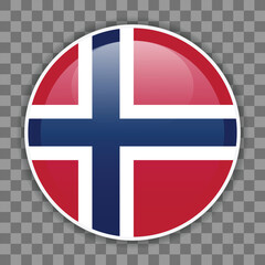 Obraz premium Glossy round flag of Norway on checkered background. Icon for mobile apps, UI or web design