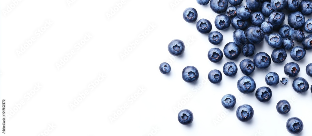 Leinwandbilder fresh blueberries spread across a white background. with copy space image. place for adding text or 