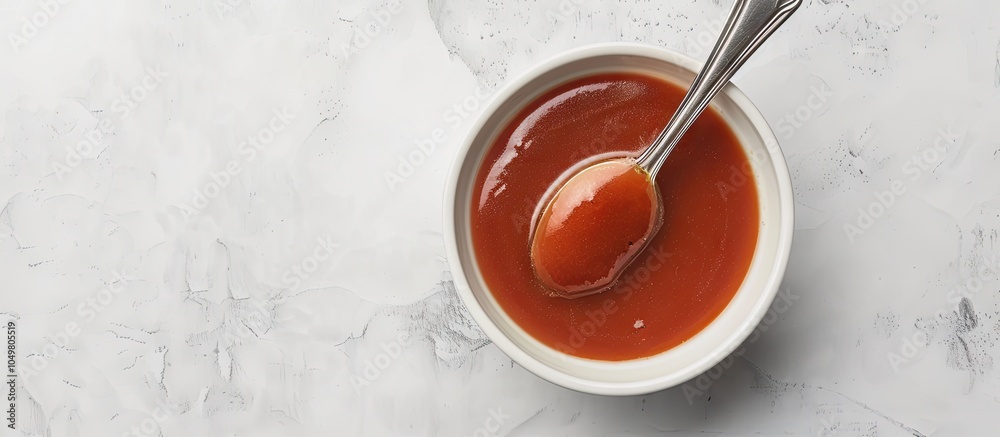 Aufkleber Bowl of sauce with a spoon Top view with copy space