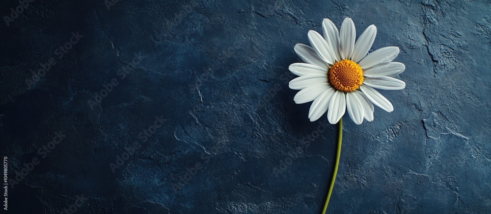 Poster A solitary daisy flower against an anthracite background with individual petals surrounding it conveys love. with copy space image. Place for adding text or design