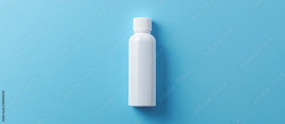 Poster White plastic bottle that contained glue set against a blue background Flat lay top view. with copy space image. Place for adding text or design