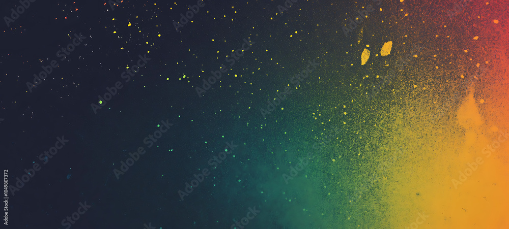 Poster abstract background with green, yellow and orange gradient with sparkles.