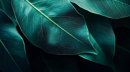 Obraz premium Close-up of green leaves with visible veins.