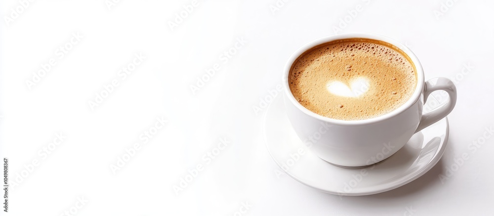 Poster cappuccino coffee in a cup on a white background full frame. with copy space image. place for adding