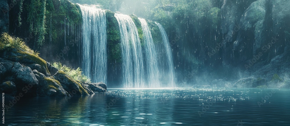 Poster A refreshing waterfall rich in negative ions. with copy space image. Place for adding text or design