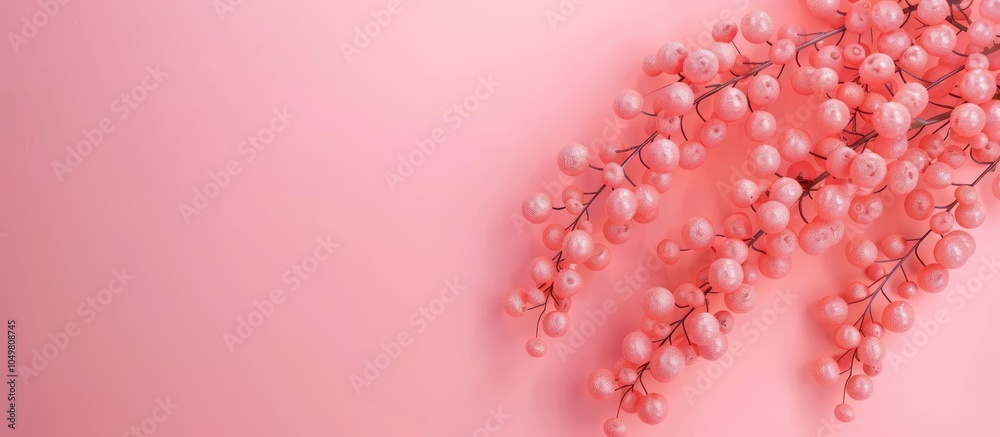 Poster Female coral beads set against a pink backdrop Blank space for text. with copy space image. Place for adding text or design