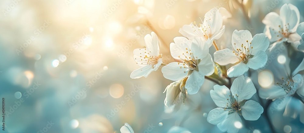 Aufkleber White Cherry Spring Flowers a toned image illuminated by sunlight. with copy space image. Place for adding text or design