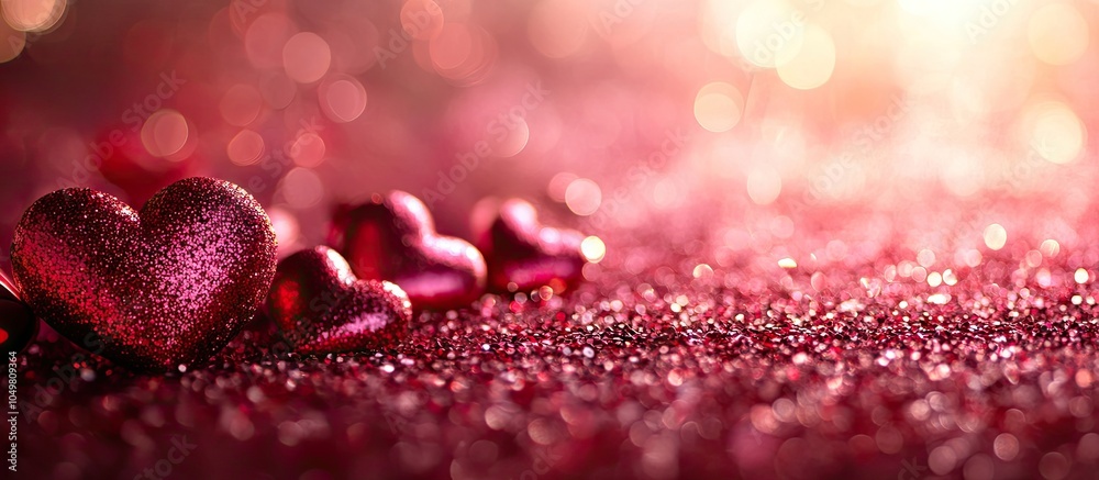Poster Background bokeh featuring hearts in shades of red and pink Copy space available for text Represents the themes of romance and love Valentine s Day Sparkling texture background Celebratory backgrou