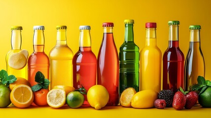 Vibrant Beverage Display with Fruits and Colors