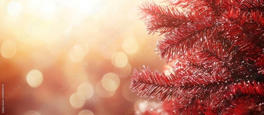 Aufkleber Christmas red pine tree with a bokeh light background New Year sign copyspace in sunlight