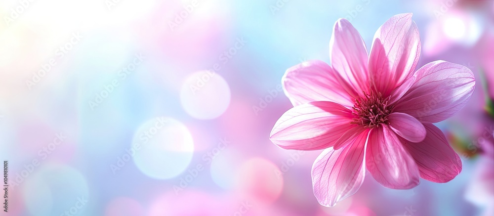Fototapete Blurred abstract background featuring a pink flower. with copy space image. Place for adding text or design