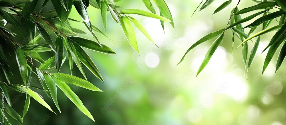 Poster bamboo background featuring green leaves and tropical branches blurred in the background along with 