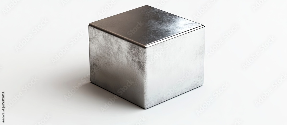 Poster A metal cube on a white background. with copy space image. Place for adding text or design