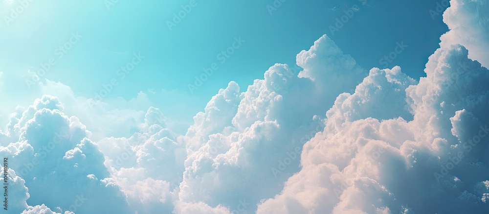 Poster lush cumulus clouds with a blue sky background featuring copy space abstract style suitable for text