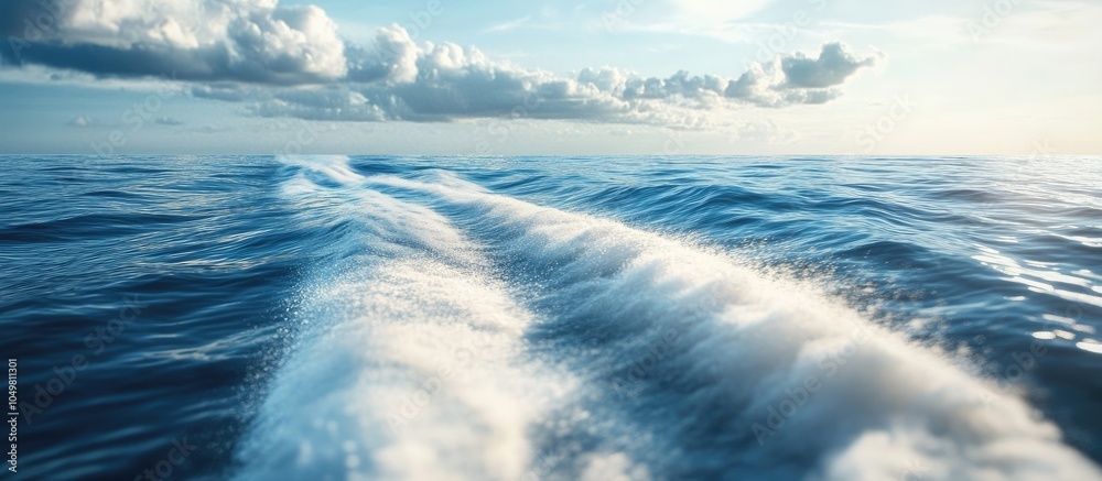Poster Image of a yacht s wake in the sea while sailing at a high speed. with copy space image. Place for adding text or design