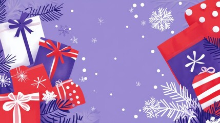 Obraz premium Festive Christmas and New Year Background with Gifts and Snowflakes