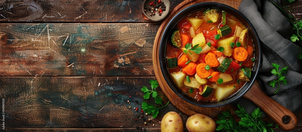 Aufkleber vegetable ragout stew with potato carrot and zucchini a fresh and healthy meal or snack on the table
