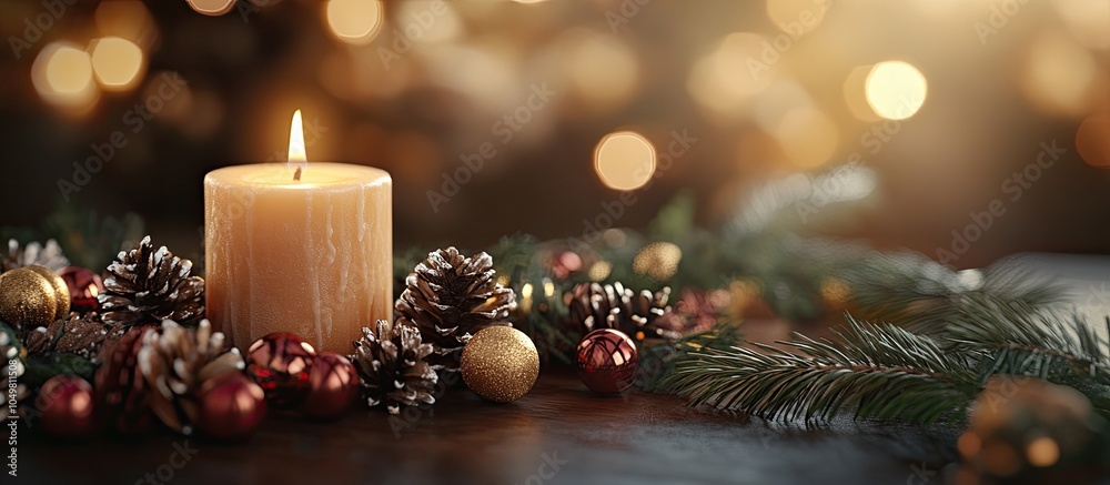 Aufkleber christmas handcrafted toys featuring a garland and a candle. with copy space image. place for adding