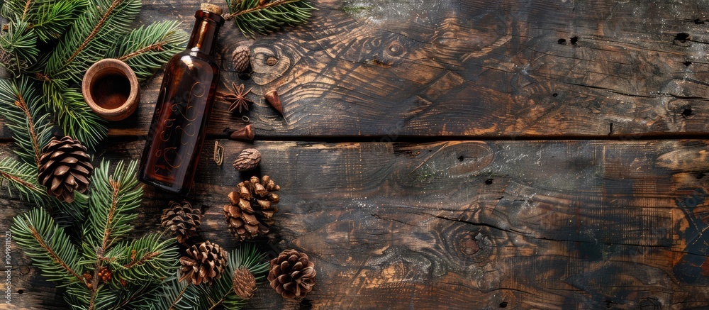 Aufkleber christmas background on aged wooden boards featuring a decorative element shaped like a figure eight