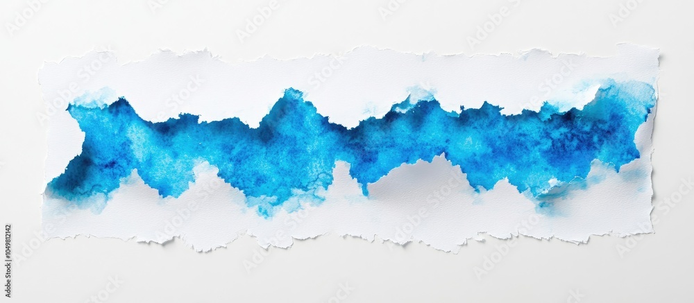 Poster paper scraps in various shapes a white torn paper piece featuring blue watercolor streaks on a white