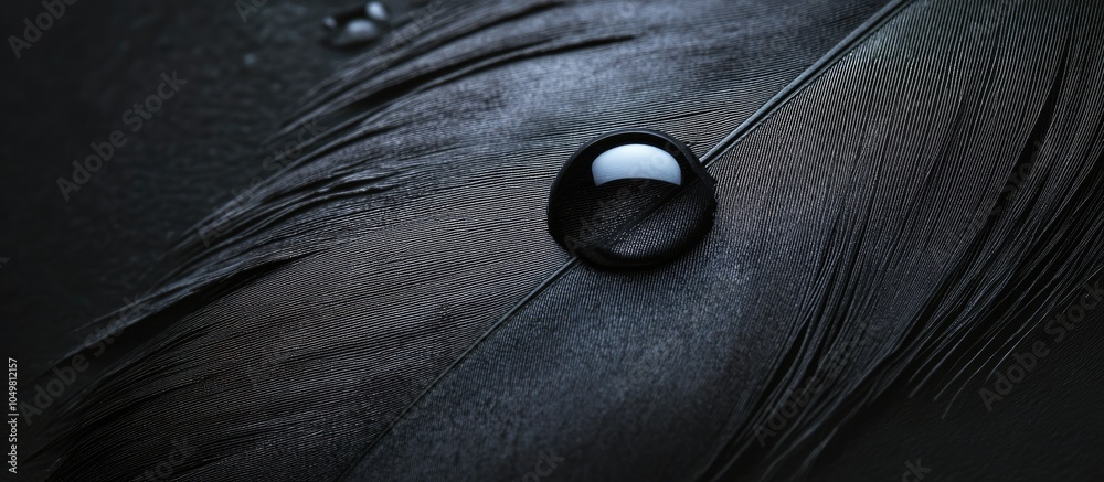 Aufkleber A drop of water resting on a raven s black feather. with copy space image. Place for adding text or design