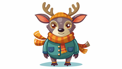 Obraz premium deer made of soft fabric who wears winter clothes on a white background